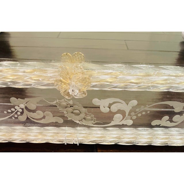 Vintage Italian Murano Glass Venetian Wall Mirror With Floral Engravings & Gold Accents For Sale In Dallas - Image 6 of 12