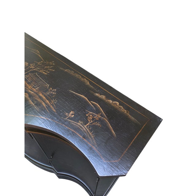 Black 1990s Ethan Allen Vivianne Serpentine Console Buffet Sideboard Credenza Chinoiserie For Sale - Image 8 of 18