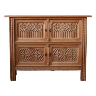 1960s Danish Oak Carved Sideboard Cabinet For Sale