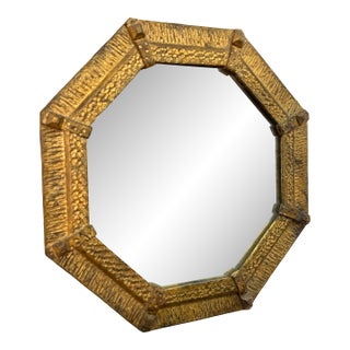 Italian Gilt Iron Octagonal Mirror With Textured Frame, 20th Century For Sale