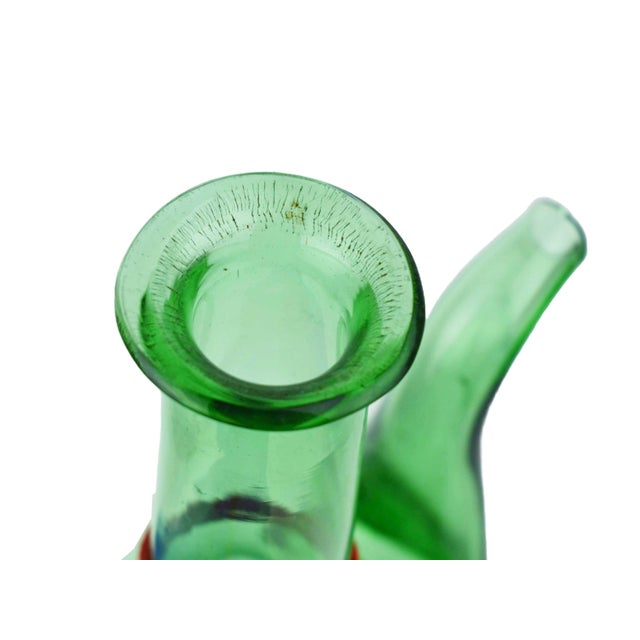 Green Vintage Hand Blown Italian Green Glass Wine Decanter Carafe With Ice Chamber Chiller and Stoppers For Sale - Image 8 of 9