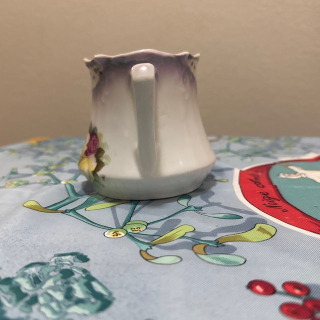 White Vintage German Porcelain Creamer – Hand-Painted Yellow & Pink Roses For Sale - Image 8 of 9