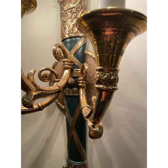 Four 3 Light Brass Wall Sconces For Sale - Image 4 of 9