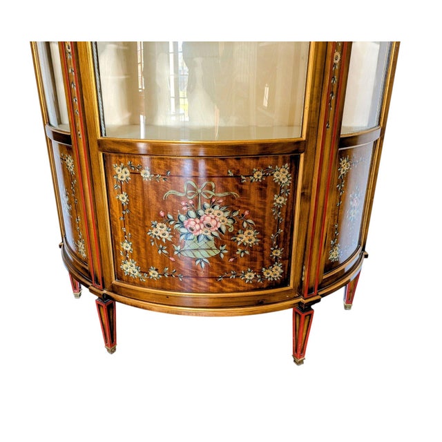 French French Style "Etagere" With a Demilune Shape, Hand Painted Floral Marquetry and Lit Back Drop. For Sale - Image 3 of 12