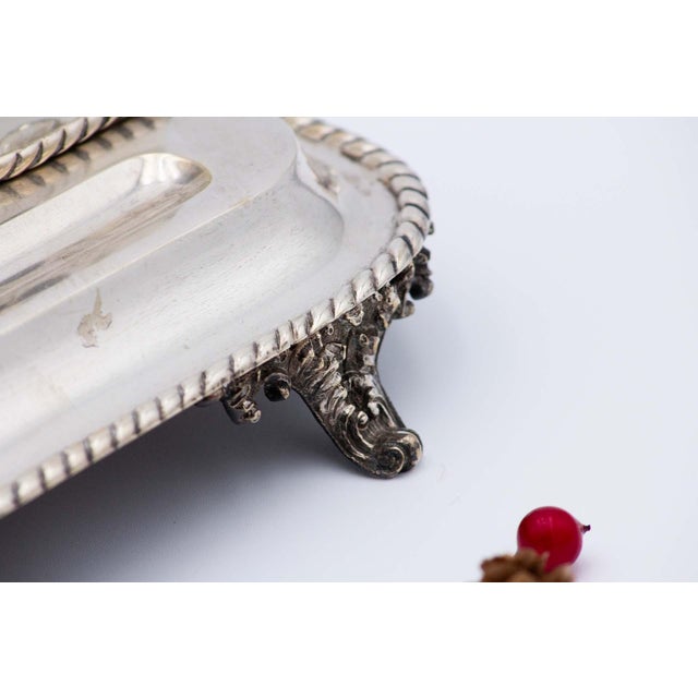 Silver Inkwell with Glass Tanks, Bell and Cord Base For Sale - Image 4 of 6