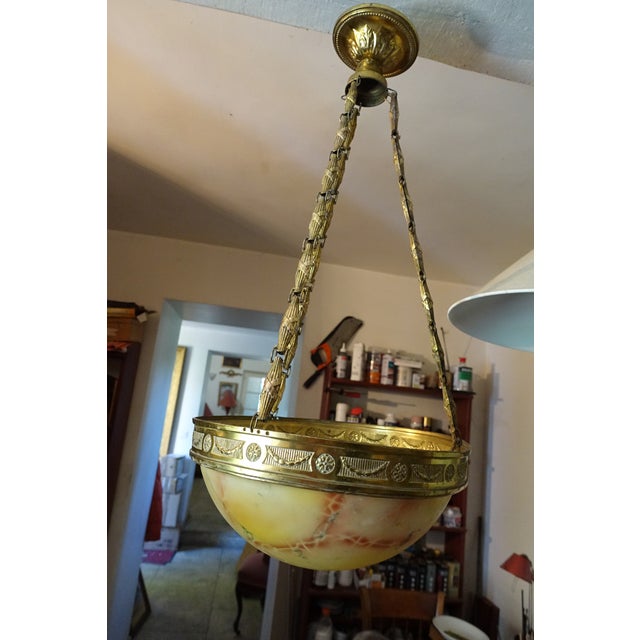 Art Deco Pendant Light in Marbled Glass, 1930s For Sale - Image 3 of 5