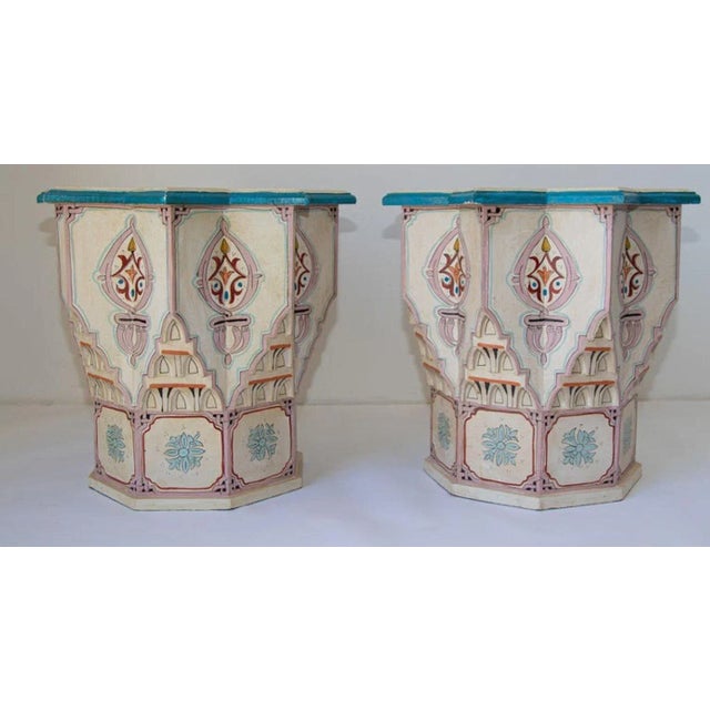 Moroccan Moorish Star Shape Ivory Side Tables a Pair For Sale - Image 12 of 12