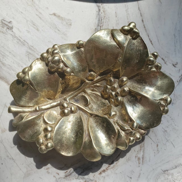 1950s 1950s Vintage Brass Mistletoe Catchall For Sale - Image 5 of 5
