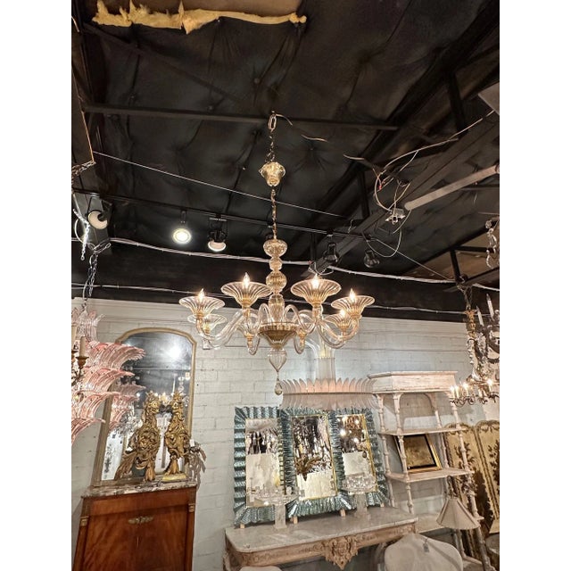 Modern Modern Gold Glass Murano Chandelier With 8 Arms For Sale - Image 3 of 8