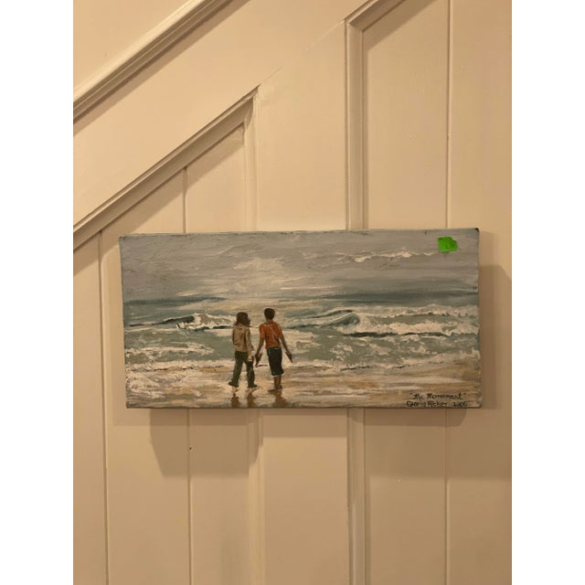 Blue "The Moment" Painting of a Couple on the Beach and Ocean Waves Original Signed For Sale - Image 8 of 9