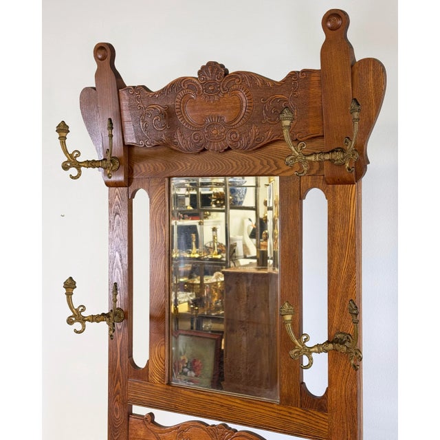 Antique Early 20th C American Oak Hall Tree For Sale In Kansas City - Image 6 of 10