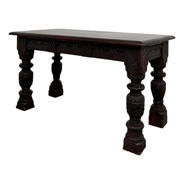 19th Century English Carved Oak Side Table For Sale