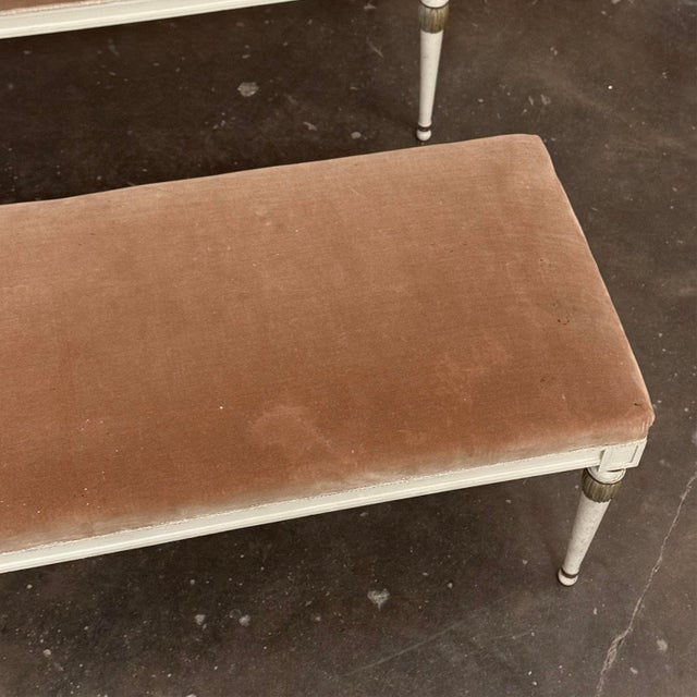 Pair of Antique French Louis XVI Neoclassical Painted and Parcel Gilt Benches For Sale - Image 10 of 18