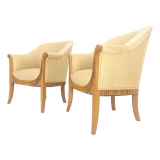 c.1940s Pair Leon Jallot Atr. Carved Scallop Edge Bergere Arm Lounge Chairs MINT For Sale