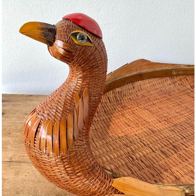 Brown Vintage Boho Shanghai Weave Duck Tray For Sale - Image 8 of 12