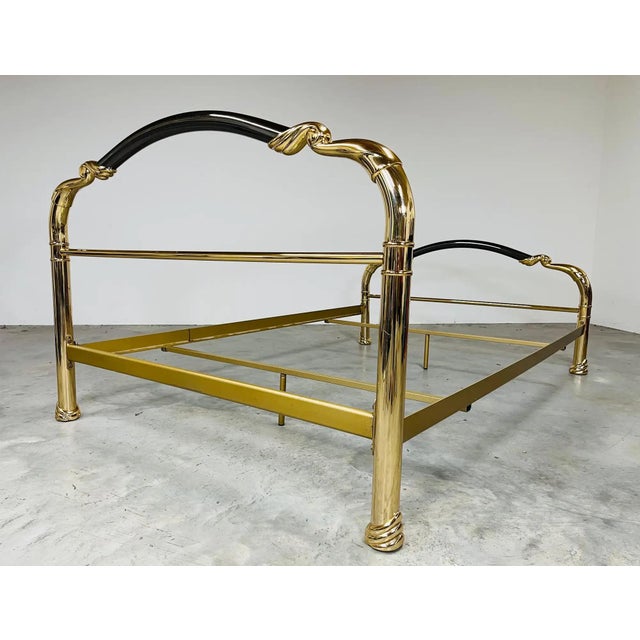 Metal Art Deco Art Nouveau Solid Brass & Enameled Steel Double Bed Armoni Essebi Italy For Sale - Image 7 of 10