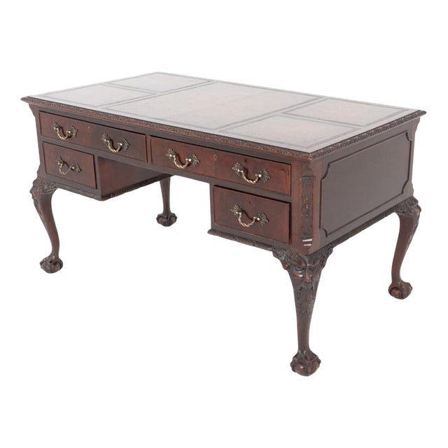Chippendale Writing Desk in Mahogany Ball and Claw Feet, 1920s For Sale