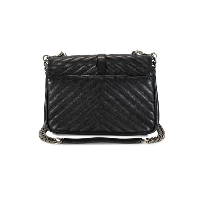 Early 21st Century Saint Laurent College Medium Black Quilted Leather Top Handle Crossbody Bag For Sale - Image 5 of 11