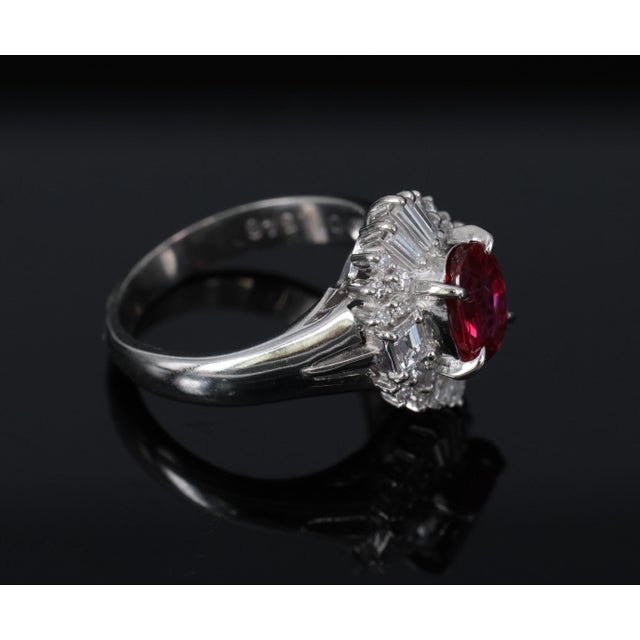 Late 20th Century Gia Certified Ruby & 0.54ct Diamond Platinum Ring, Size 4.75 For Sale - Image 9 of 18