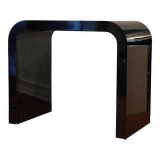 1980s Custom Waterfall Black Lacquer Console Table For Sale