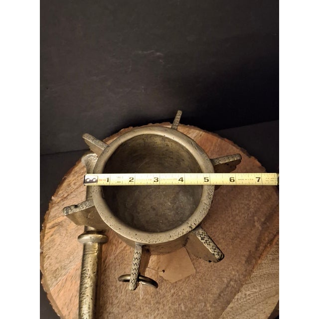 16th Century Museum Antique Heavy 18lb Bronze Mortar and Pestle Ribbed Fins Suspension Ring Judaica Sourced J Greenstein For Sale - Image 5 of 18