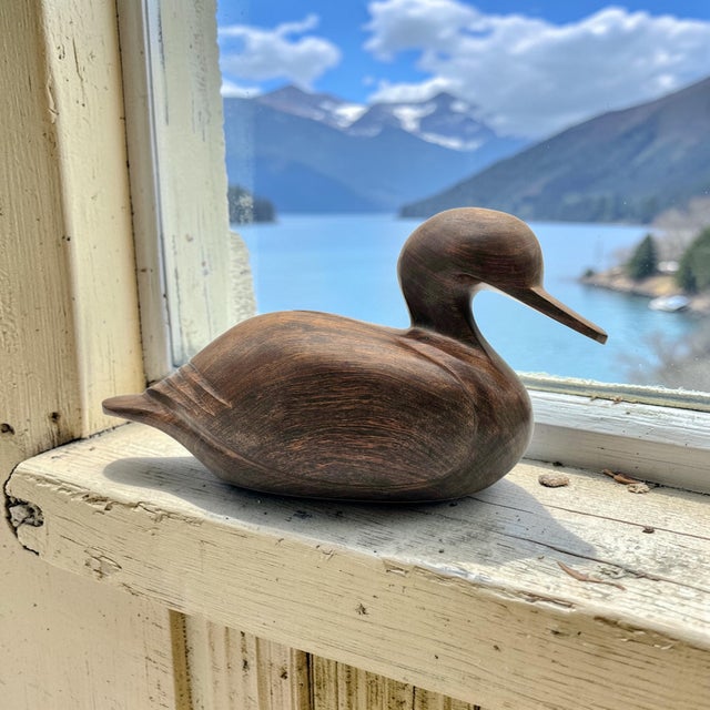 Minimalist Hand-Carved Solid Wood Duck Sculpture, Decoy Form, 14.25" For Sale - Image 10 of 14
