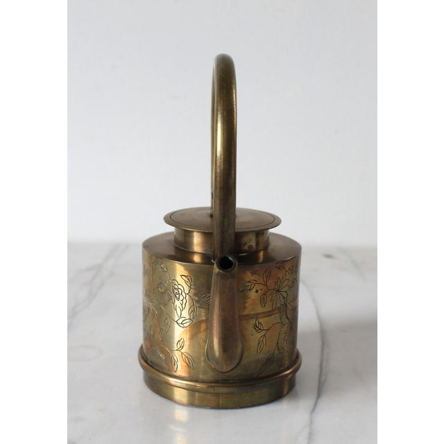 Late 20th Century Vintage Chinese Brass Tea Pot W/ Floral Motif For Sale - Image 5 of 10
