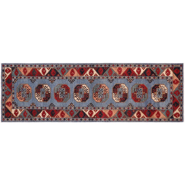 Blue Rustic Ziegler Blue/Multi Wool Runner Rug- 2'8'' X 9'8'' For Sale - Image 8 of 10