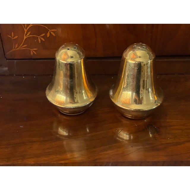 Gold 1910s 4 Gold Porcelain Antique Salt Pepper Shakers and Creamer - 6pcs For Sale - Image 8 of 11