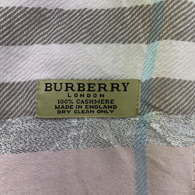 Early 21st Century Burberry Pink Plaid 100% Cashmere Scarf For Sale - Image 5 of 9
