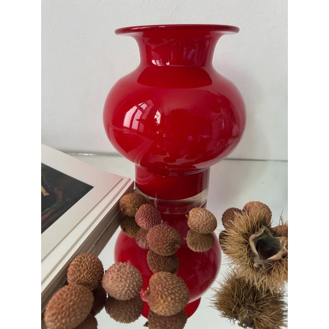 Orange Mid-Century Modern Sculptural Ruby Red Art Glass Vase by Czesław Horbowy for Huta Barbara, Poland, 1970s For Sale - Image 8 of 15