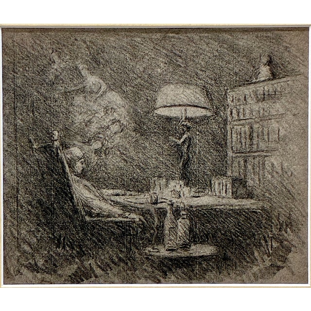 On offer is a work which was part of a book of drawings by Granville Redmond (1871-1935). The moody, lamp-lit scene of a...