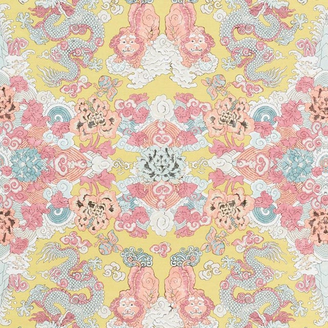 Sample - Schumacher Magic Mountain Dragon Fabric in Yellow For Sale