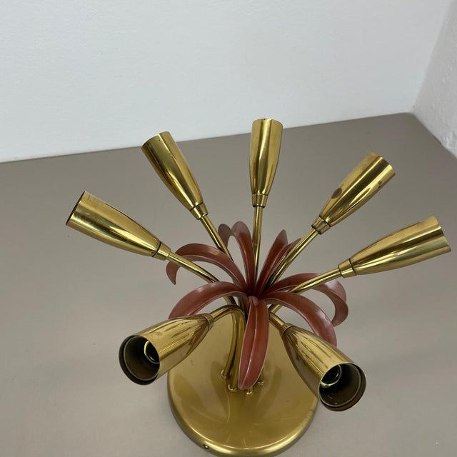 Italian Brass Theatre Ceiling Light in the style of Stilnovo, Italy, 1950s For Sale - Image 6 of 17