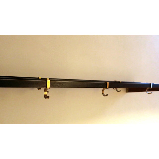 Brass and Teak Coat Rack with Seven Sliding Hooks, 1960s For Sale - Image 6 of 9