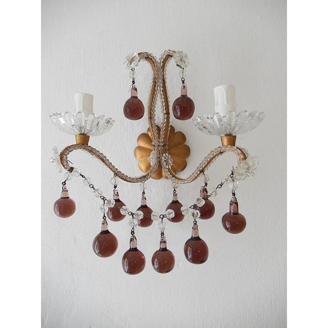 1920s French Beaded Amethyst Murano Drops Sconces, Circa 1920 For Sale - Image 5 of 11