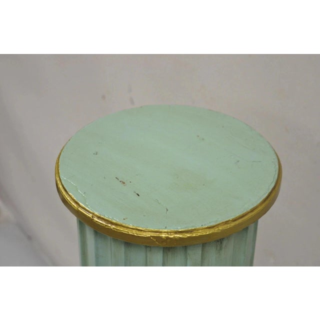 Wood Antique French Empire Neoclassical Green & Gold Painted Wooden Column Pedestal For Sale - Image 7 of 13
