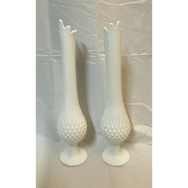 Pair of Mid-Century Fenton Hobnail Art Glass Pedestal Vase With Swung Rim For Sale - Image 4 of 4