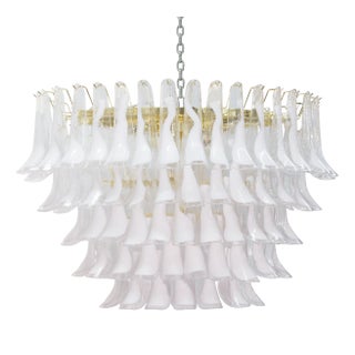 Large Italian Oval Suspension Chandelier in White Murano Glass, 1990s For Sale