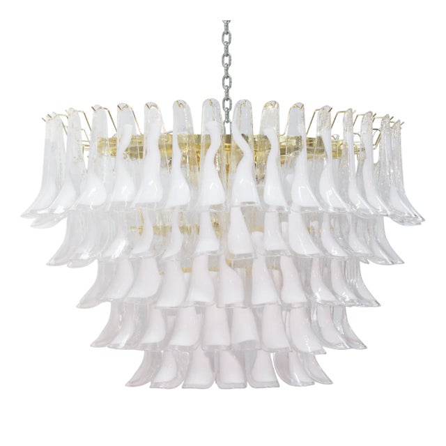 Large Italian Oval Suspension Chandelier in White Murano Glass, 1990s For Sale
