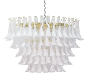 Large Italian Oval Suspension Chandelier in White Murano Glass, 1990s