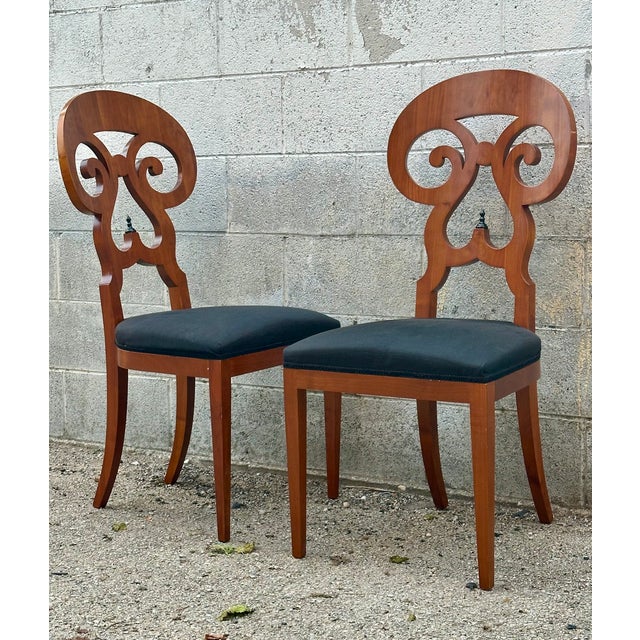 Biedermeier Pair of Vintage Biedermeier Style Walnut Chairs, Italy Circa 1950. For Sale - Image 3 of 11