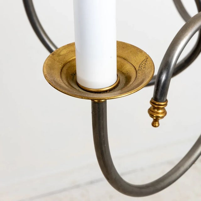 1970s Vintage Large Steel and Brass Six Arm Chandelier For Sale - Image 5 of 9