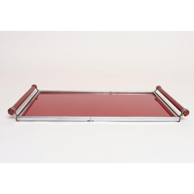 Red American Art Deco Chrome, Glass, Red Laminate and Painted Wood Tray For Sale - Image 8 of 18
