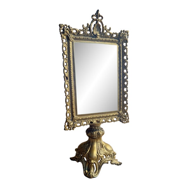 Victorian Era Cast Iron Gilted Table Top Mirror For Sale