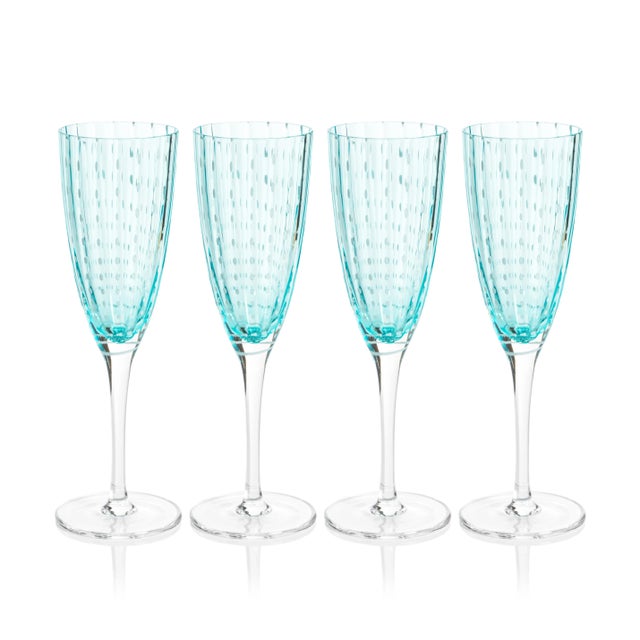 Pescara White Dot Champagne Flutes - Aqua Blue, Set of 4 For Sale - Image 4 of 4