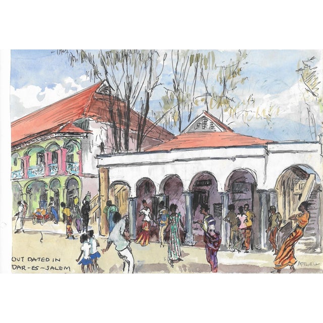 Double sided painting on paper by English artist Ivy Attwell (1895-1985) of "The On-Lookers" outside the Dawoodi Boar...
