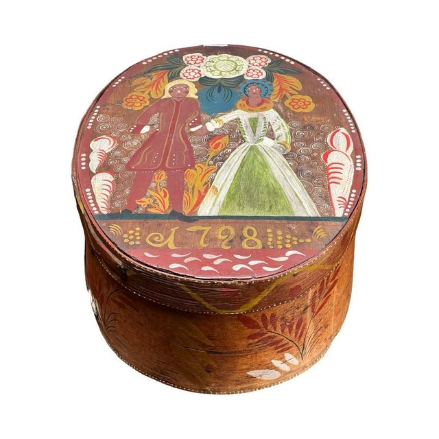 Printmaking Materials Antique Swedish Polychrome Painted Marriage Box Dated 1798 For Sale - Image 7 of 10