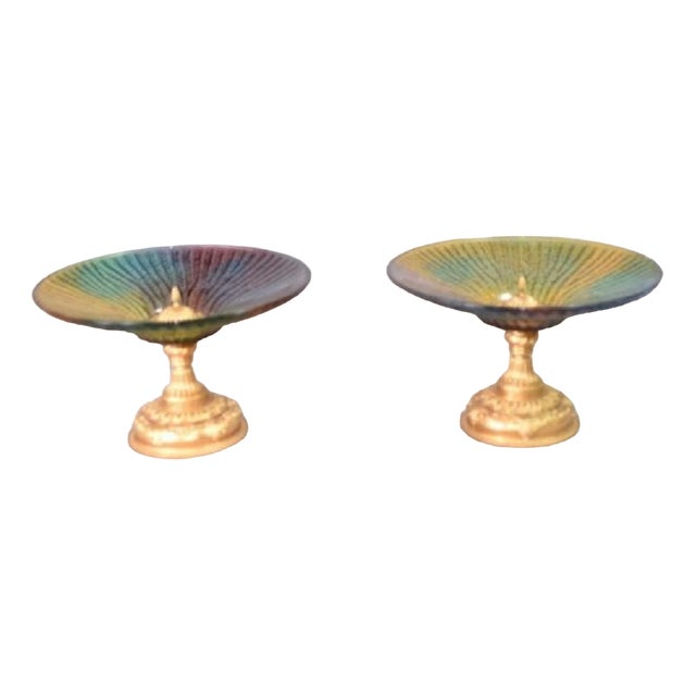 French Empire Glass Ormolu Comports Bowls, Set of 2 For Sale