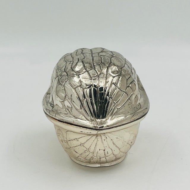 1970s Silverplate Walnut Shaped Trinket Box Gold Interior For Sale In New York - Image 6 of 13